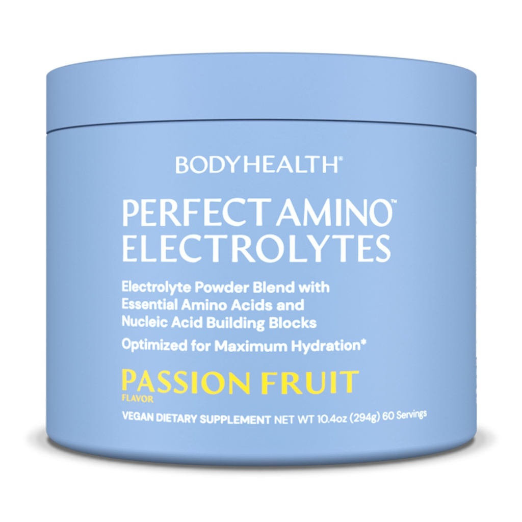 BodyHealth PerfectAmino Electrolytes Powder No Sugar, Hydration Fasting Keto Zero Sugar Electrolytes Drink Mix with Trace Minerals - Passionsfrugt - 60 Servering