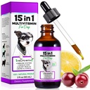 Hund Multivitamin, 15 i 1 Hund Multivitamin Liquid Drops Kosttilskud, Hund Vitaminer for hjerte sundhed, Bones, Joint, Hud & Coat, Bstige, Immunsystemet Support 60ml