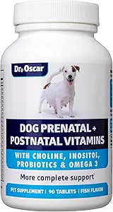Hundepræatale vitaminer. De eneste 2in1 prænatale og postnatale vitaminer til hunde med folinsyre, Omega 3, Probiotika, Cholin & Inositol, Nøgle til mor og hvalpe, 90 tabletter