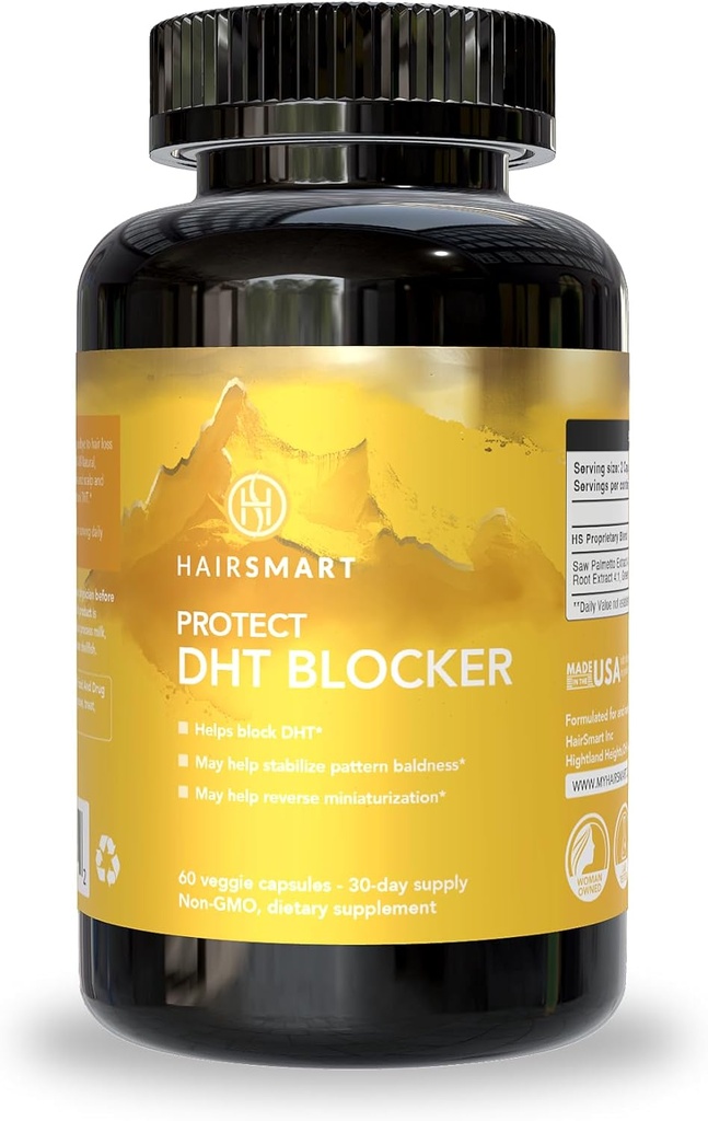 DHT Blocker tillæg for mænd og kvinder - Hår ReGrowth Vitaminer, Vegan & Gluten- Gratis formel for hårtab behandling Mænd, Saw Palmetto, Stinging Nettle, Green Tea, Pygeum Bark & Pumpkin Seed
