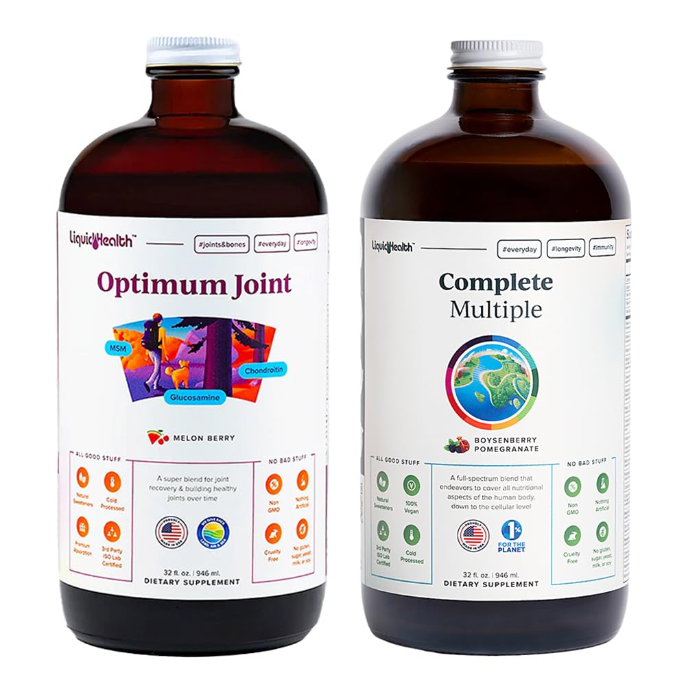 LIQUIDHealth Optimum Joint Glucosamine Chondroitin Supplement & Komplet flere daglige multivitamin Bundle til mænd og kvinder - immunforsvar, ben fælles sundhed, hele fødevarer - USA Made, Vegan, non-GMO