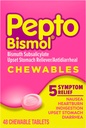 Pepto Bismol tyggetabletter til kvalme, hjerterytme, fordøjelsesbesvær, opsat mave og diarré - 5 symptomatiske hurtige relief, oprindelig type, 48 ng