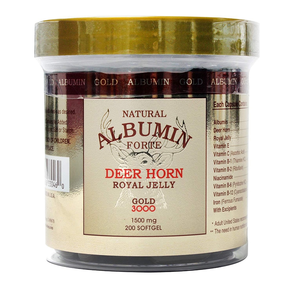 Naturlig Albumin Forte Deer Horn Royal Jelly - 1500mg / 200 Softgel