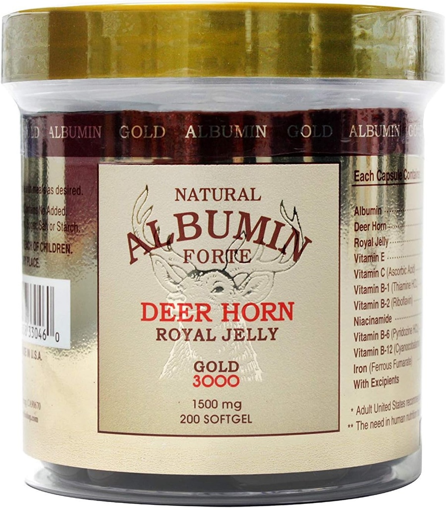 Naturlig Albumin Forte Deer Horn Royal Jelly - 1500mg / 200 Softgel