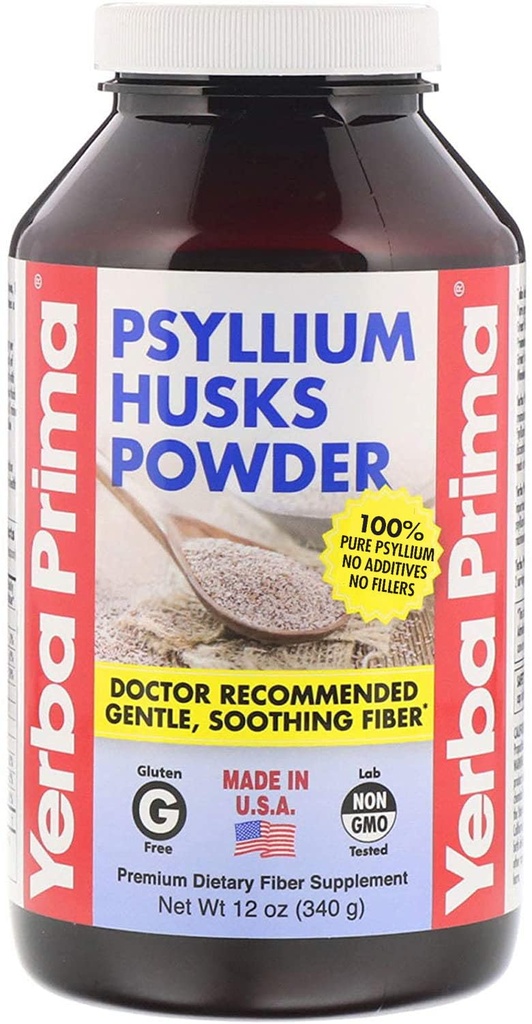 Yerba Prima Psyllium Husks Fiber Powder, 12 Ounce - Natural Fiber Supplement - Colon Cleanse - Gut Health - Vegan, Non- GMO, Gluten Free