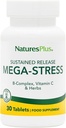 Natures Plus Mega Complex, Sustained Release - 30 vegetariske tabletter - B Complex, C-vitamin tillæg, kamille & urter - Gluten- Free - 30 Servere