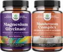 Bundle af Magnesium Glycinate Kapsler Mineral og Nootrop Brain Focus Mushroom - Immunstøtte Bone Health Mood Support - 10X Mushroom Blend for Sugar Balance og Mental Focus