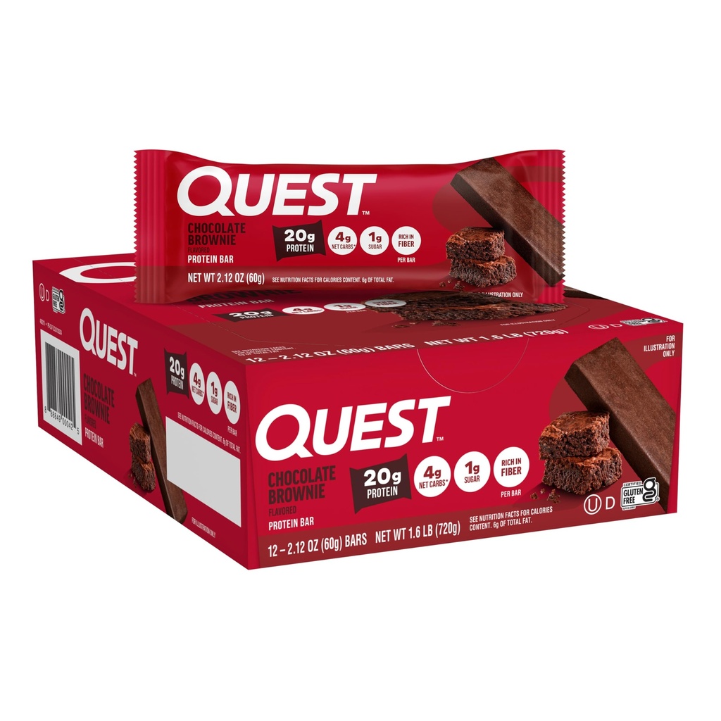 Quest Nutrition Chocolate Brownie Protein Bar, 20g Protein, 1g Sukker, 4g Net Carb, Gluten Free, Gluten Free, 12 Greve