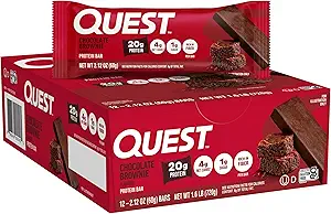 Quest Nutrition Chocolate Brownie Protein Bar, 20g Protein, 1g Sukker, 4g Net Carb, Gluten Free, Gluten Free, 12 Greve