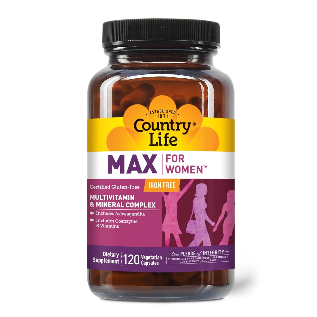 Country Life Max til kvinder - Multivitamin og mineralkompleks, ironfri - 120 Veganske kapsler