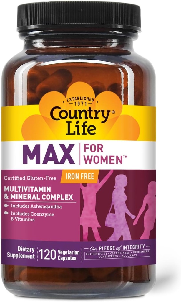 Country Life Max til kvinder - Multivitamin og mineralkompleks, ironfri - 120 Veganske kapsler