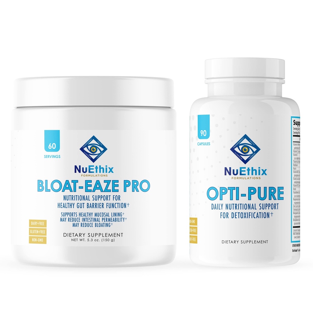 NuEthix Formuleringer Afgiftning og Gut Support Bundle af Opti- Pure, 30 Serveringer og Bloat- Eaze, 60 Serveringer