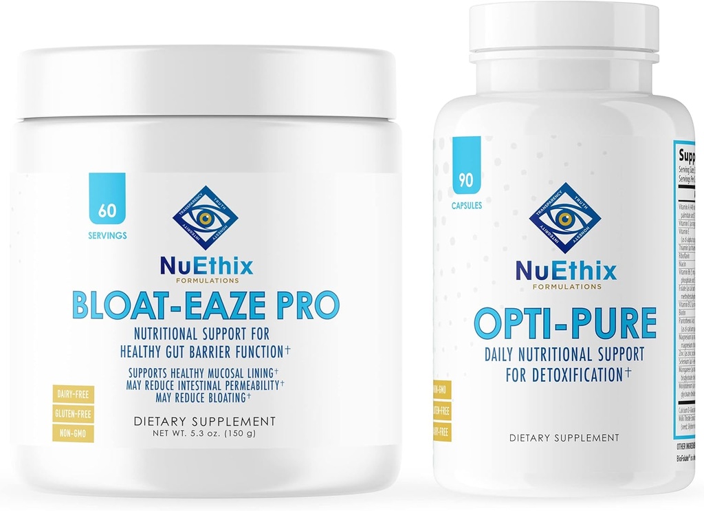 NuEthix Formuleringer Afgiftning og Gut Support Bundle af Opti- Pure, 30 Serveringer og Bloat- Eaze, 60 Serveringer
