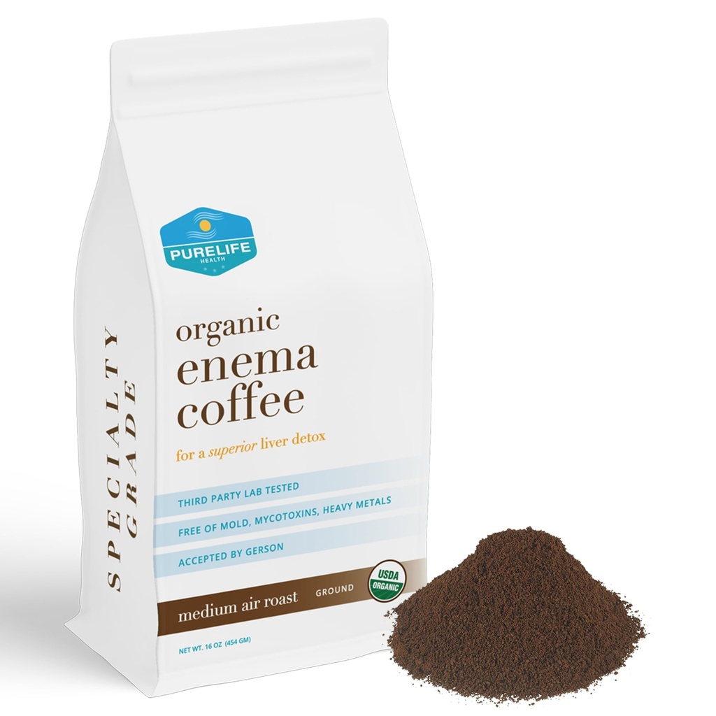 PureLife Enema Coffe- 1 Lb - Organic Gerson Specifikt - Ground - Mold & Svamp Free - Air Ristet Medium / Shipped Frisk - Amerikansk Ejet og opereret siden 2012