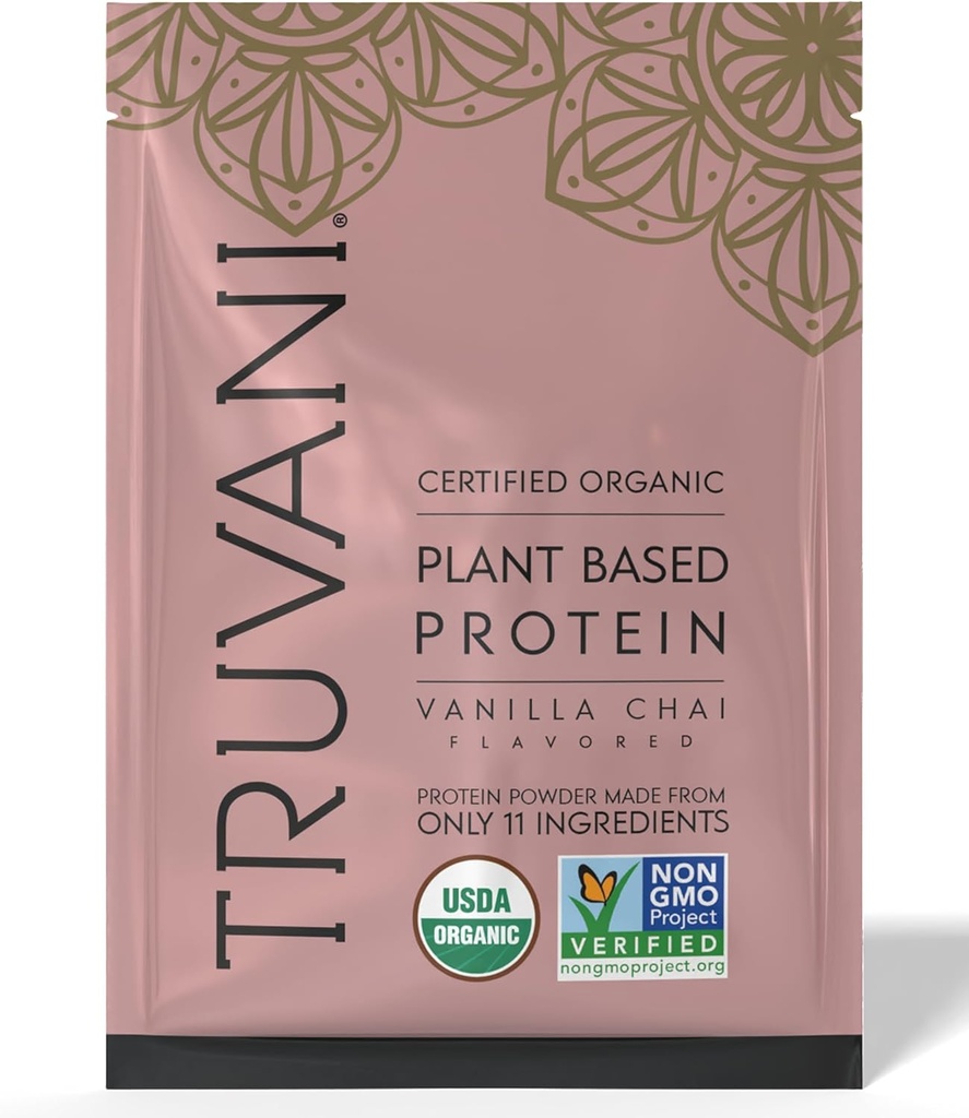Truvani Vegan Pea Protein Powder • 124; Vanilla Chai • 124; 20g Organic Plant Based Protein • 124; 1 Servering • 124; Keto • 124; Gluten & Dairy Free • 124; Lav Carb • 124; Ingen tilsat sukker