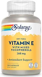 SOLARAY E 400 IE (268mg), tør form - Natural Source, Blandede tocopheroler E-vitamin - Antioxidant supplement, PMS og Menopause Support - 60- Day Garanti, Lab Verified - 100 Serv, 100 kapsler