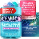 MAREE Bundle - Vitamin B1 Thiamine Gummies, Lip Mask, Under Eye Gels - A, E, D, C Vitamins - Collagen & Hyaluronic Acid - Complex for Skin, Nails, Hair - Mask for Dry Lips - Gels for Puffy Eyes
