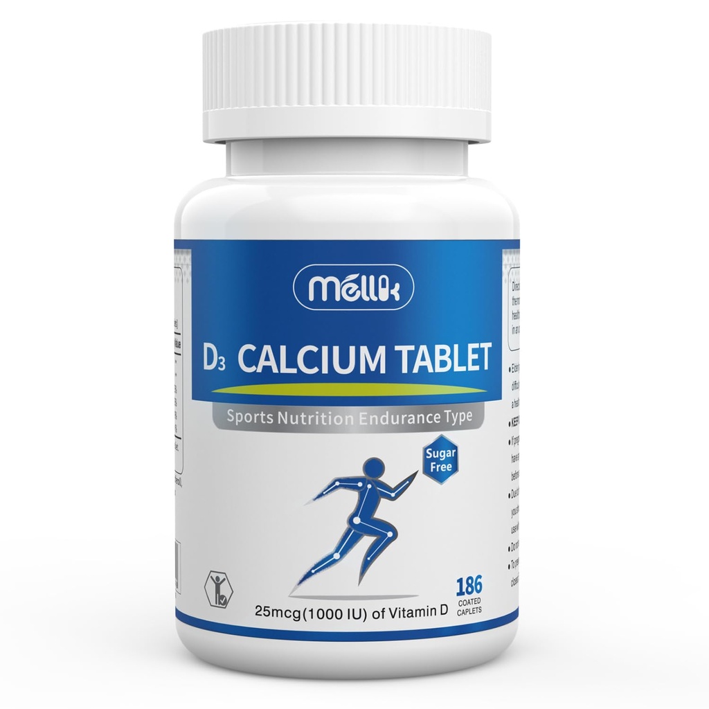 Calcium- Supplement Vitamin- D3 1200- mg Magnesium- Mini - 186Tablets Unflavored Slow Release Bone Health Kvinder og mænd Kosttilskud Let at synke sukker fri