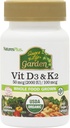 Natures Plus Kilde of Life Garden Vitamin D3 & K2- 60 Vegan Kapsler - Promoes Bone Support, Immunfunktion, Kardiovaskulær Sundhed & Mood Balance - Vegan, Gluten Free - 60 Servere
