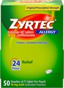Zyrtec 24 timers Allergi Relief tabletter, individuelt indpakket Indendørs og Udendørs Allergi medicin med 10 mg Cetirizin HCl per Antihistamin tabletter, 1 tablet per pakning, 50 ct Dispensit pakning