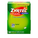 Zyrtec 24 timers Allergi Relief tabletter, individuelt indpakket Indendørs og Udendørs Allergi medicin med 10 mg Cetirizin HCl per Antihistamin tabletter, 1 tablet per pakning, 50 ct Dispensit pakning