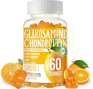 Glucosamin Chondroitin Gummies med MSM & Elderberry Extra Strength - Fælles støtte, Antioxidant immunsupport supplement til voksne, Mænd & Women.60 Orange Gummies
