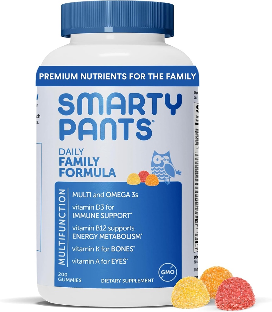 SmartyPants Multivitamin til mænd, kvinder og børn: Vitamin Gummies med Omega 3 Fish Oil (EPA / DHA), Methylfolat, D3- vitamin, C-vitamin B12, B6, vitamin A, K & Zink, 200 Greve (30 dages forsyning)