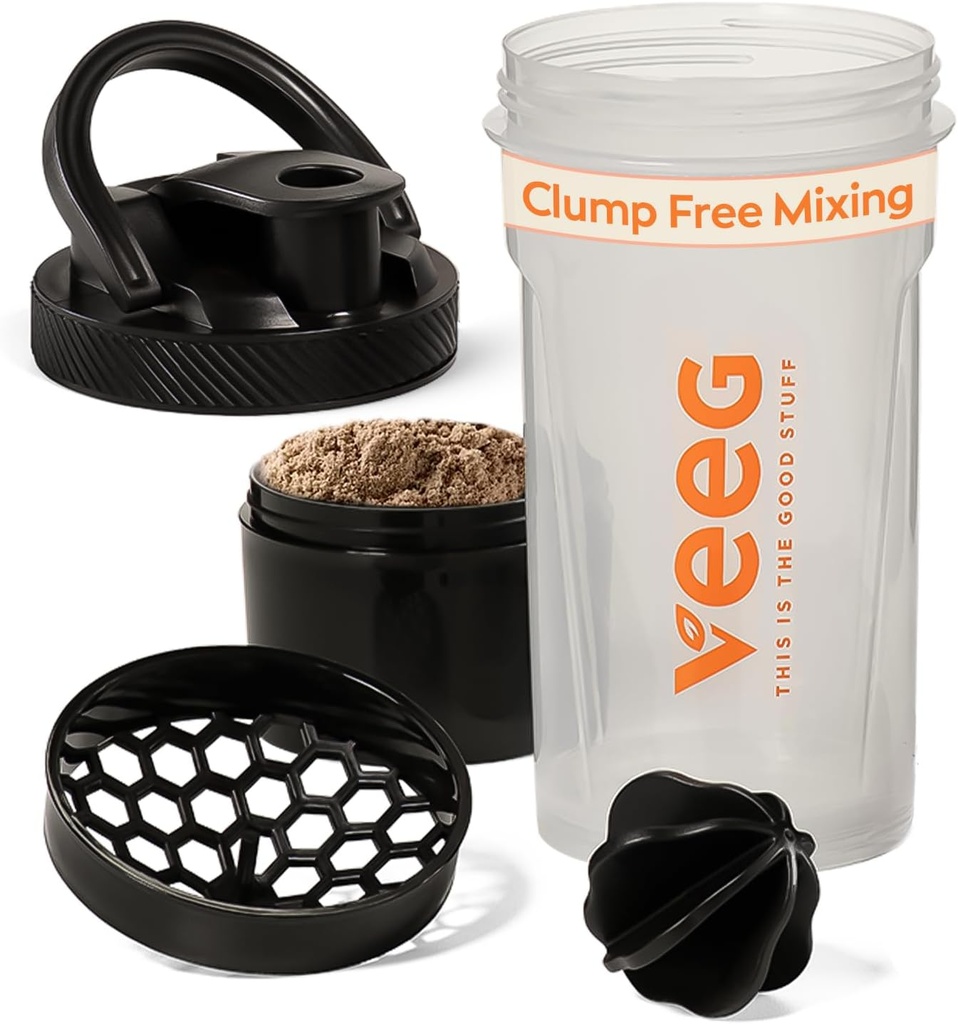 Veeg Shaker Flasker til Protein Mixes, Protein Shake Flaske med blanding bold, strainer, opbevaringsrum. 24 oz gym shaker flaske, Flip Top Lid, Carry Handle. BPA- fri, Bladsikker, Opvaskemaskine Safe.