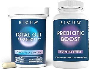 BIOHM Probiotisk og Prebiotic Fiber Bundle, Kombinerer kostfibre og fordøjelsesenzymer til avanceret Gut Sundhed, Non- GMO, Vegetar, Ingen kunstige ingredienser, 30 Servere hver