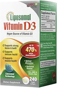 Labo Nutrition Liposomal Vitamin D3, høj potens Vegan- Sourced for Optimal Absorption, Sustained Release, 470% Bioavailable, Boost Immunity, Bone & Brain Health, 240 dages forsyning, non-GMO, Gluten Free