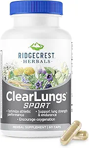 Ridgecrest Herbals ClearLungs Sport, Oxygen Intake and Lung Support Formula with Cordyceps, Rhodiola, Eleuthero (60 Vegan Caps, 30 Serv)
