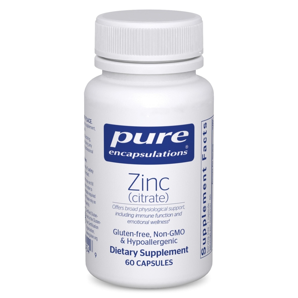 Ren indkapsling af zink (citrat) - for immunsystem, vævsudvikling & Metabolisme * - Mineral supplement med enzymer - stærkt Absorberet zink - Vegan & Non- GMO - 60 kapsler