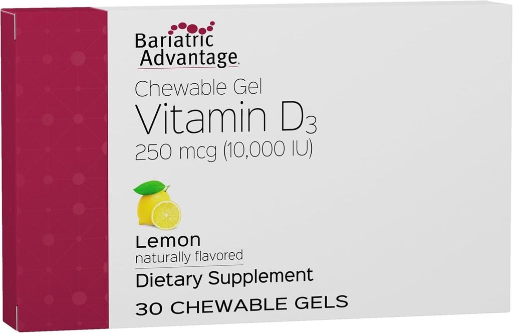 Bariatric Advantage Vitamin D Gels 10.000 IE - Vitamin D3 Chewable Gels - Bone Health Support * - for Bariatric Patienter - God smag Vitamin - Let at bruge - 30 Tæl