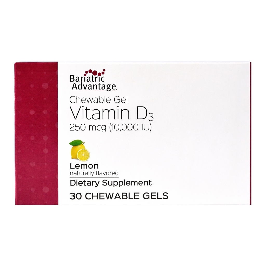 Bariatric Advantage Vitamin D Gels 10.000 IE - Vitamin D3 Chewable Gels - Bone Health Support * - for Bariatric Patienter - God smag Vitamin - Let at bruge - 30 Tæl