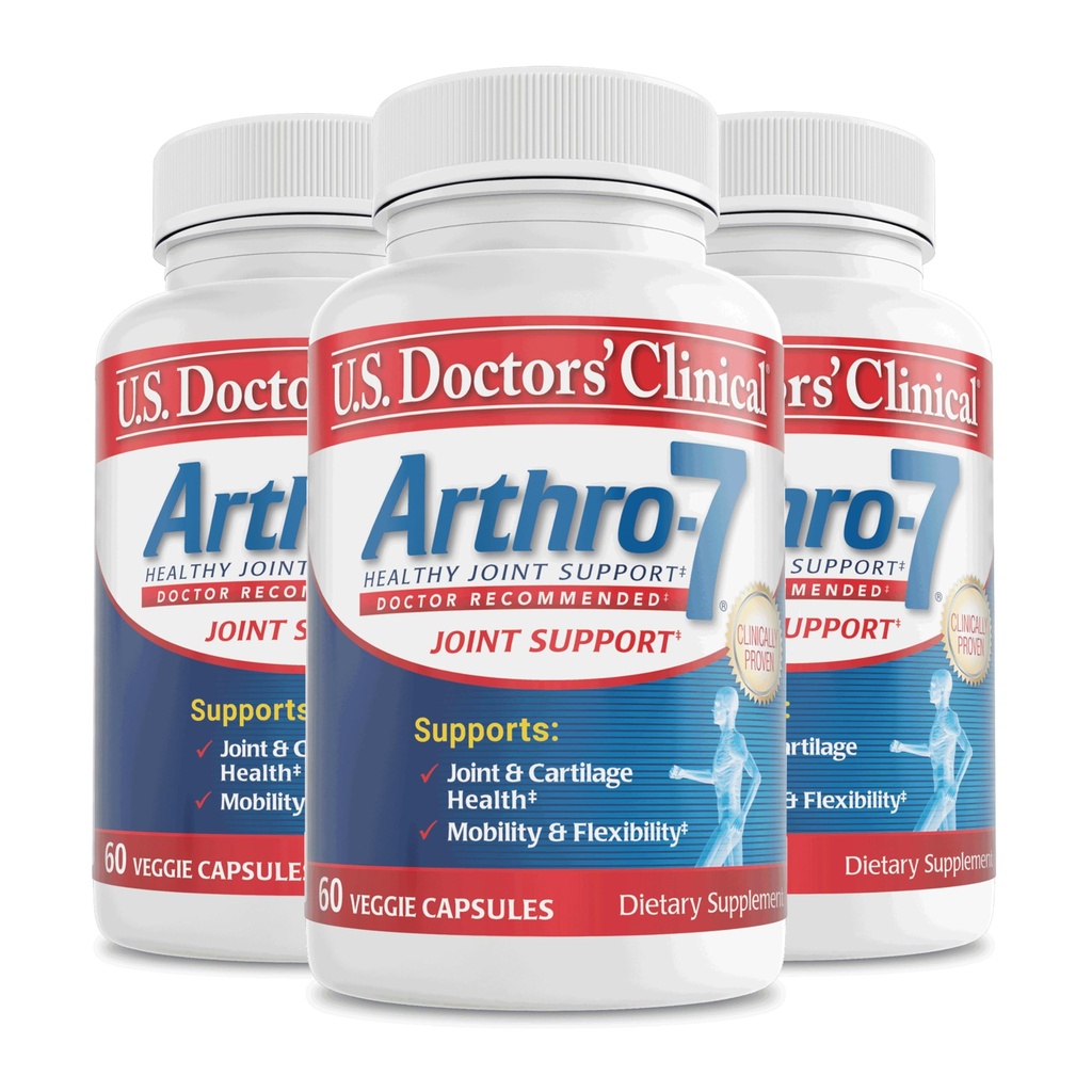 US Doctors 'Clinical Arthro- 7 - Klinisk Proven Fælles Support Complex med gurkemeje, Collagen, Bromelain for fleksibilitet, mobilitet, & stærk Cartiage - 180 kapsler (3 flasker) - 45 / 90-Day Supply