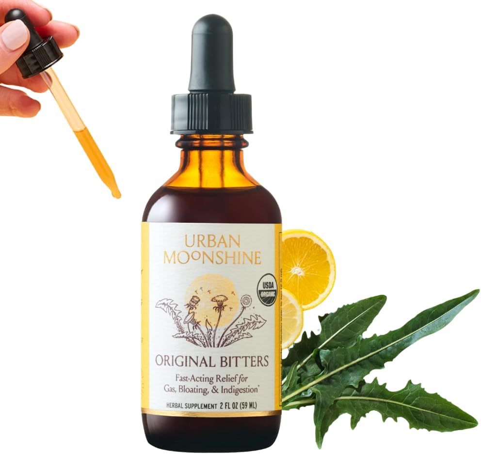 Urban Moonshine Original Digestive Bitters - Debloat - Gut Health - Appetite Regulation - Digestive Support - Certified Organic - Dandelion Root - Burdock Root - 2 Fl Oz