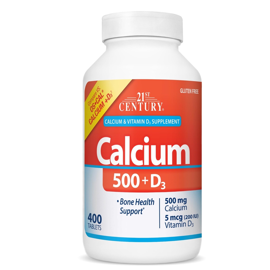 21. Century Calcium 500 mg Plus D3 Tablets, 400 Count