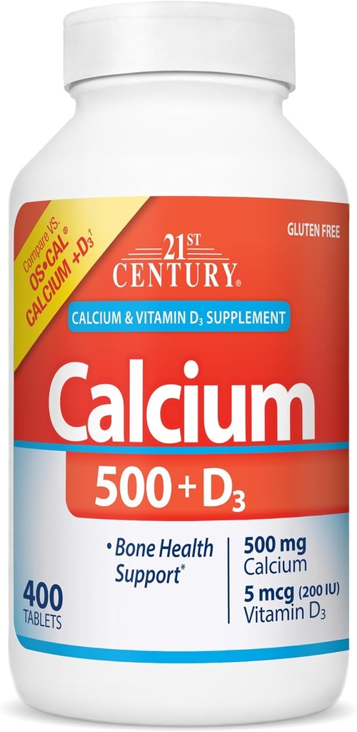 21. Century Calcium 500 mg Plus D3 Tablets, 400 Count
