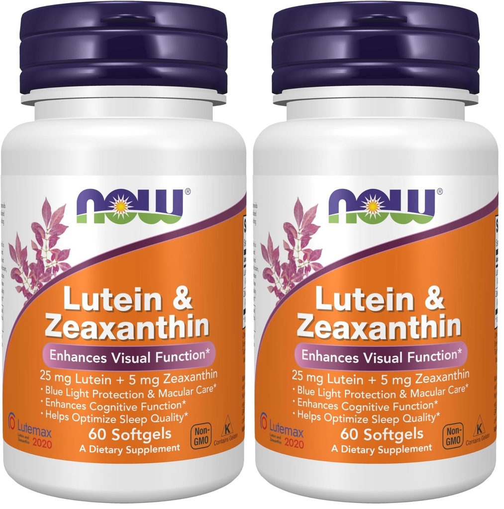 Now Supplements, Lutein & Zeaxanthin med 25 mg Lutein og 5 mg Zeaxanthin, 60 Softgels (pakke med 2)