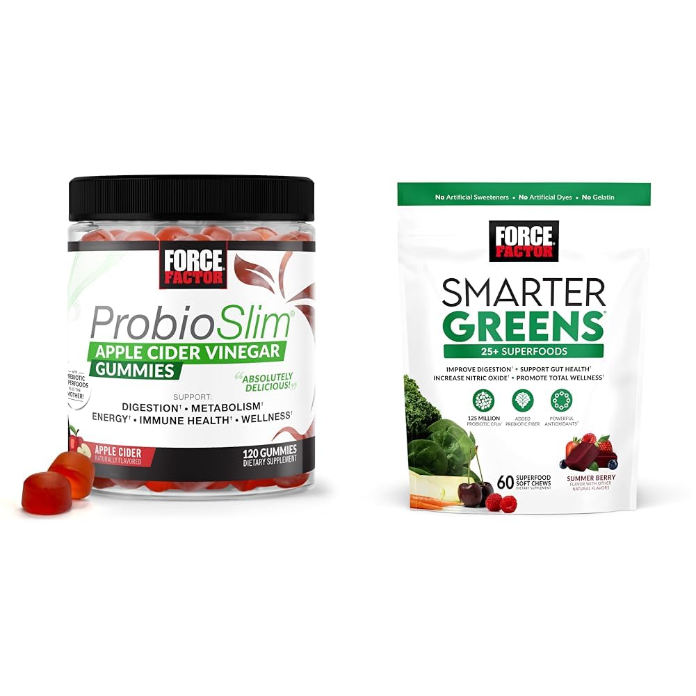 Kraftfaktor ProbioSlim Apple Cider Vinagar Gummies med Organic, LactoSpore & Smarter Green Superfood Chews, Grønne og Superfood med Probiotika, Antioxidant