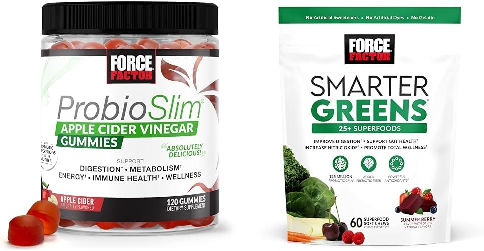 Kraftfaktor ProbioSlim Apple Cider Vinagar Gummies med Organic, LactoSpore & Smarter Green Superfood Chews, Grønne og Superfood med Probiotika, Antioxidant