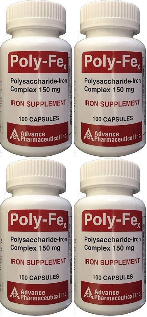 Polysaccharid Jern Complex 150 mg kapsler Jern supplement 100 kapsler pr. flaske pakning med 4 i alt 400 kapsler