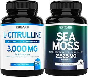 L Citrullin supplement (240 Greve) Support L Arginin & Nitric Oxide Pills - Irish Sea Moss Capsules (150 Greve) Raw Seamoss for Thyroid, Energy & Immune Support - 3. part testet, Vegan & USA Made
