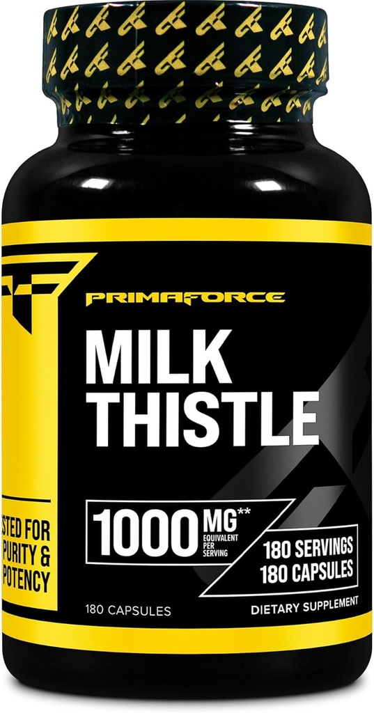 Primaforce Milk Thistle 180 Kapsler 1000mg Ækvivalent - Gluten Free, Non- GMO Kosttilskud, fra 250 mg af 4: 1 Uddrag