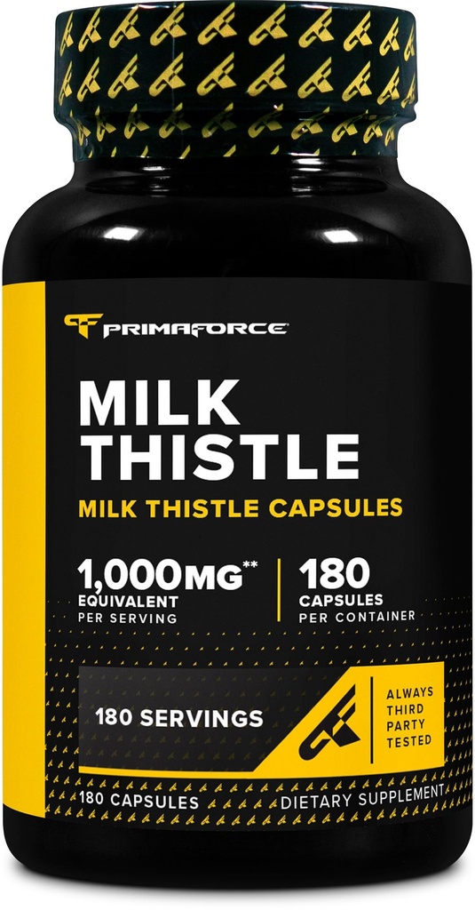 Primaforce Milk Thistle 180 Kapsler 1000mg Ækvivalent - Gluten Free, Non- GMO Kosttilskud, fra 250 mg af 4: 1 Uddrag