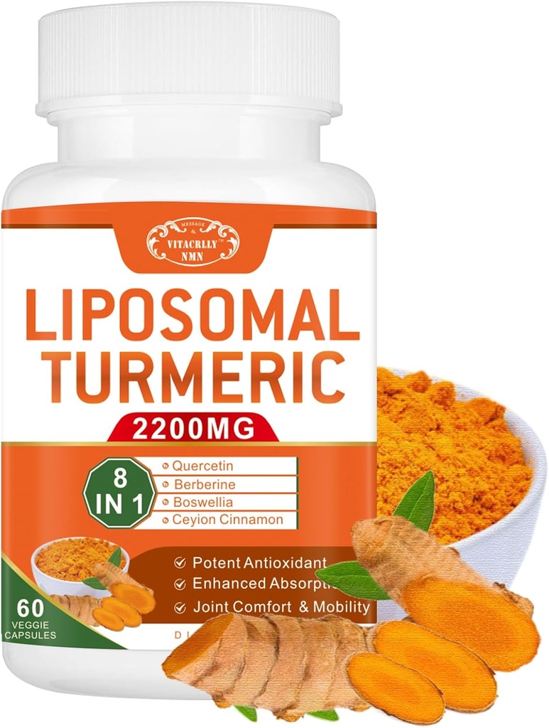 2200mg Liposomal gurkemeje Curcumin Supplement med sort peber & Ginger Forbedret Absorption - 95% Curcumin ekstrakt til fælles støtte 60 kapsler