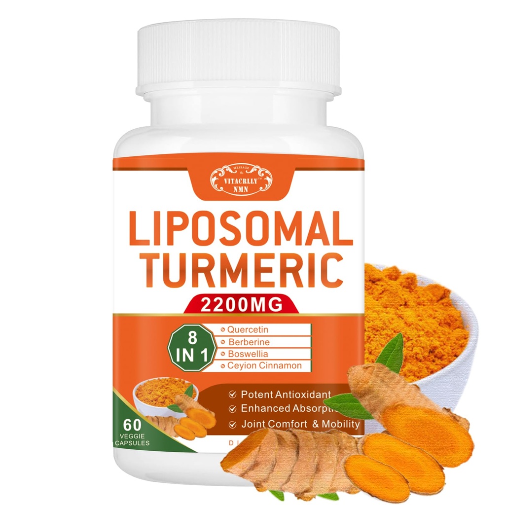 2200mg Liposomal gurkemeje Curcumin Supplement med sort peber & Ginger Forbedret Absorption - 95% Curcumin ekstrakt til fælles støtte 60 kapsler