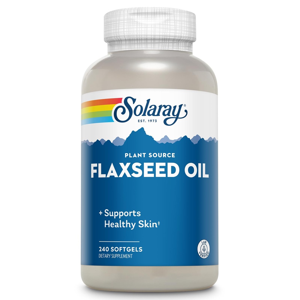 SOLARAY Flaxseed Oil 3000 mg med Omega 3 6 9, Hør Seed Softgels for Skin Health, Triple Omega supplement, Non- GMO, Gluten Free, Lab Verified - 60-Day Garanti - 80 Serveringer, 240 Softgels