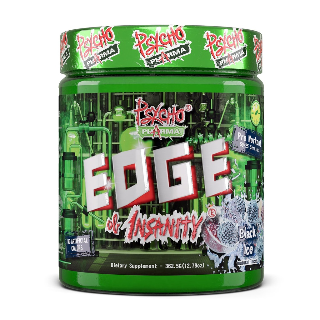 Psycho Pharma Strongest High Stim Preworkout Powder - Edge of Insanity - Most Intense Pre Workout Supplement for Pumps, Strength, Energy and Feel Good Focus. Rivals Famous PWOs of The Past