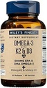 Wiley 's Finest Wild Alaska Fish Oil Vitamin K2 & D3 Softgels - 500mg af EPA og DHA Omega- 3s for ben og hjerte sundhed support - 60 Softgels (60 Servere)